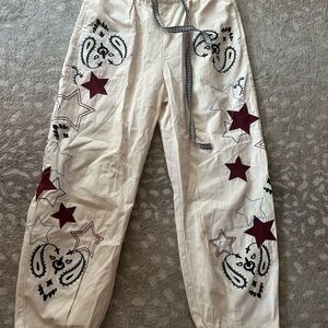 Star Patterned Cream barrel jeans Pants S